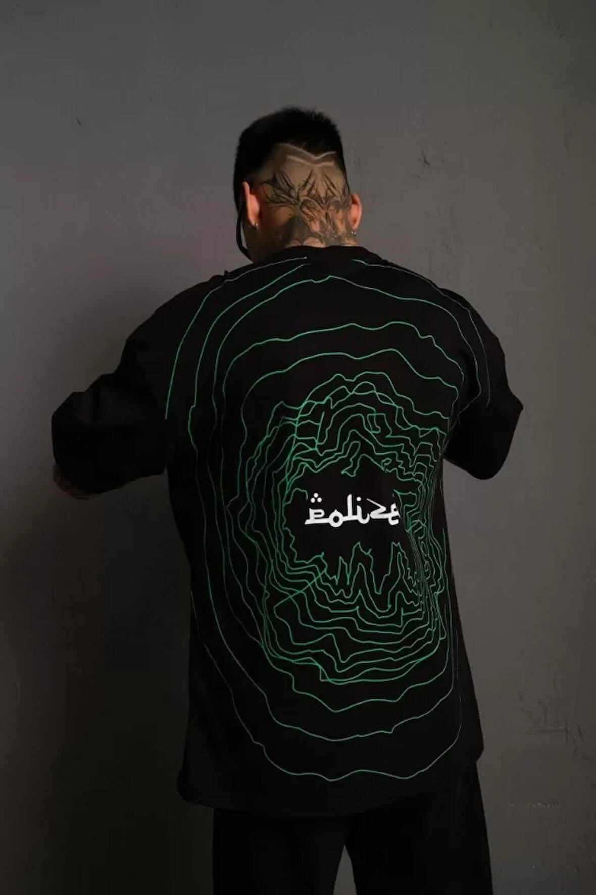 Erkek Bisiklet Yakalı ırt Baskılı Oversize Thirt  iyah