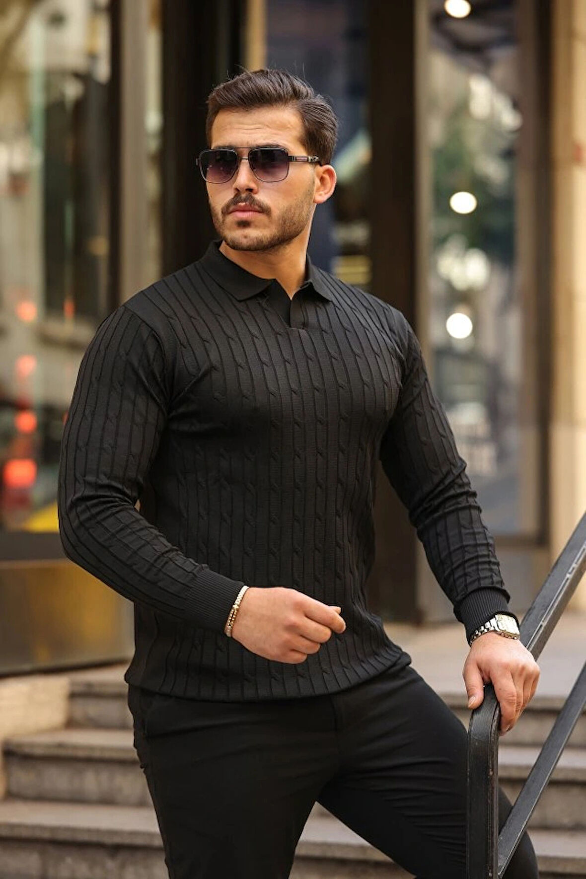 Erkek Saç örgü Desen Uzun Kollu Triko