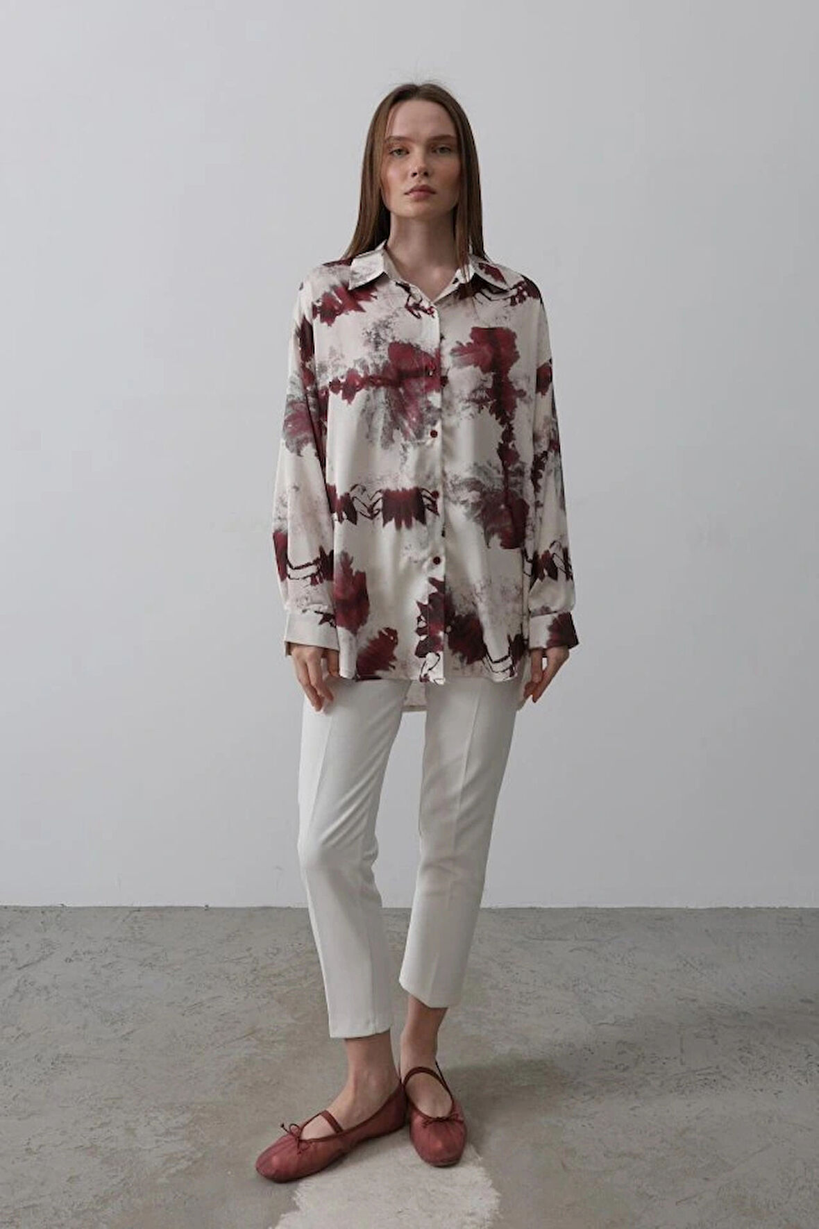 Baskılı Gömlek  Bordo