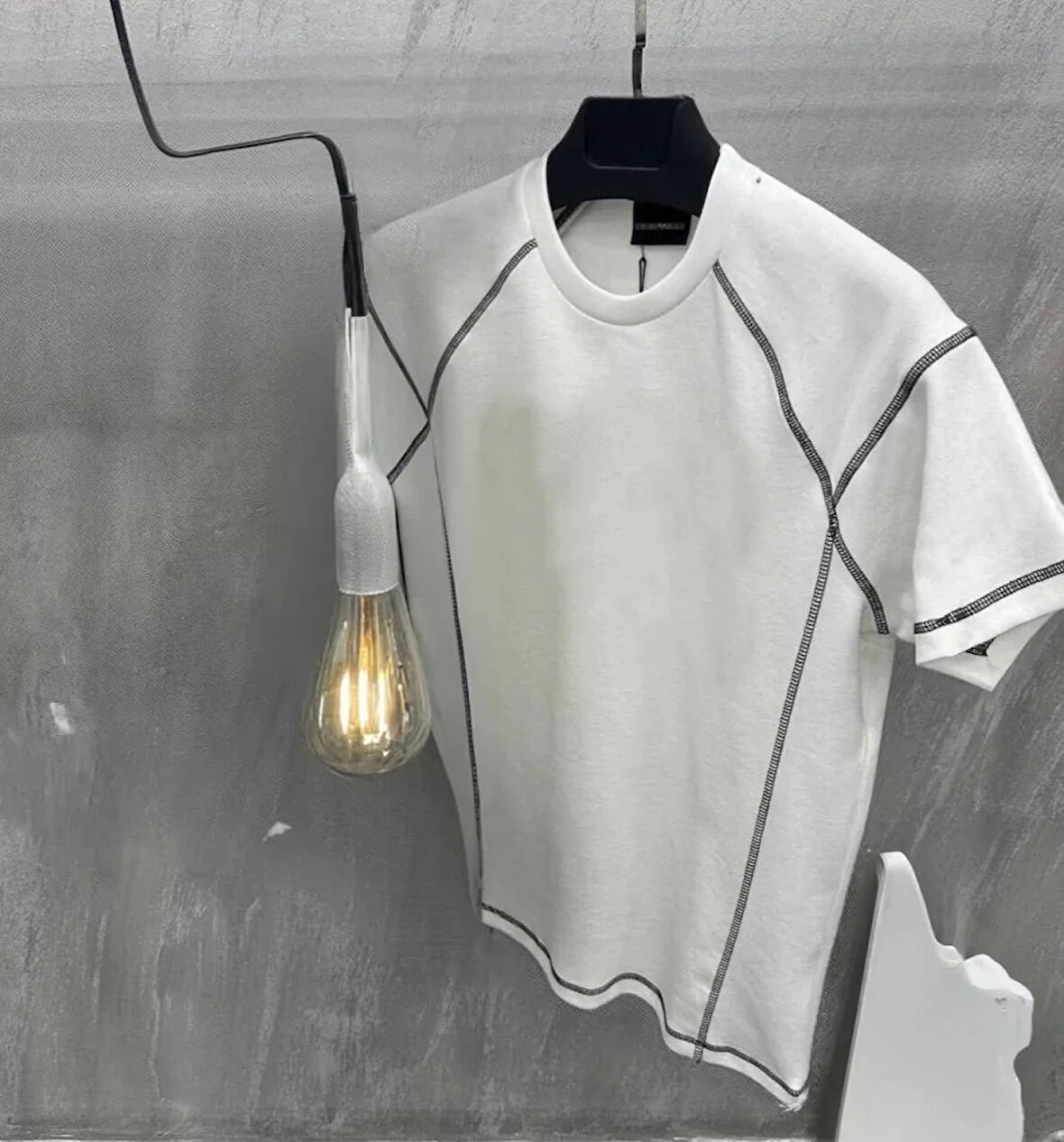 Unisex Karoyaka Dikişli Oversize Thirt  Beyaz