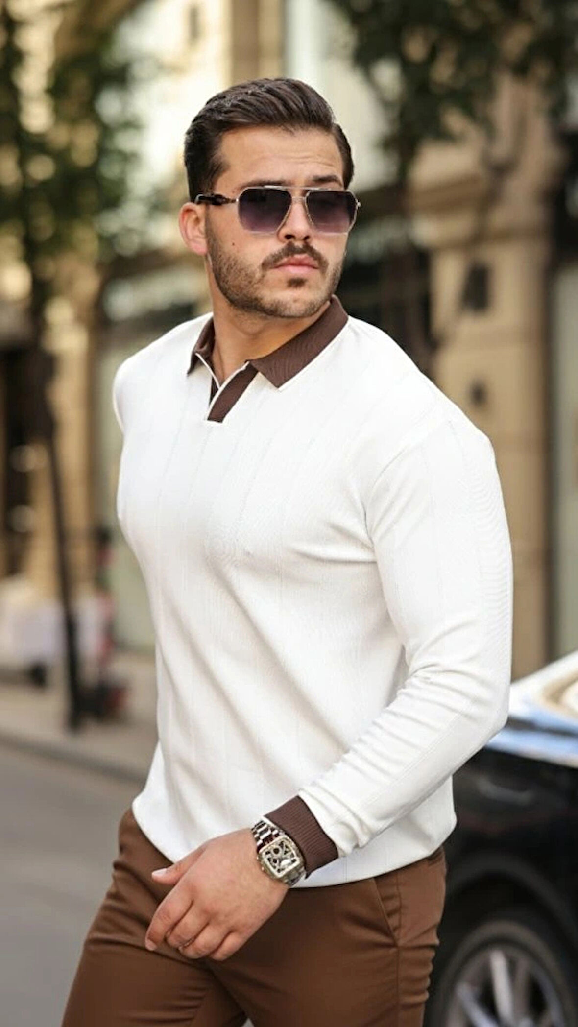 Erkek Renkli Yaka anşet Uzun Kollu Triko