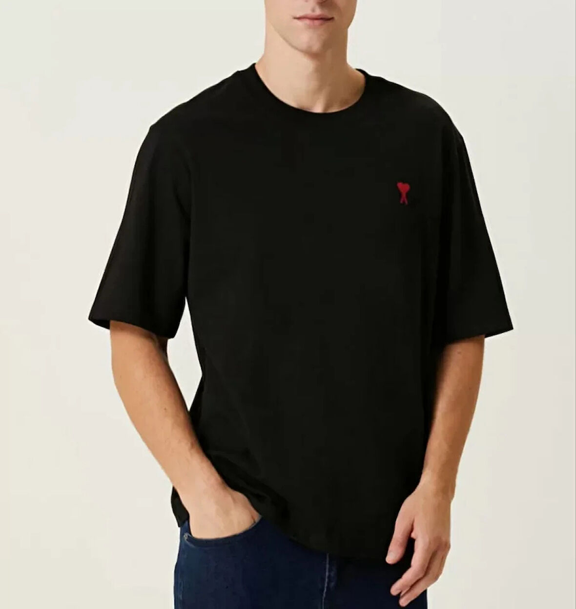 Unisex Bisiklet Yaka Baskılı Oversize Thirt  iyah