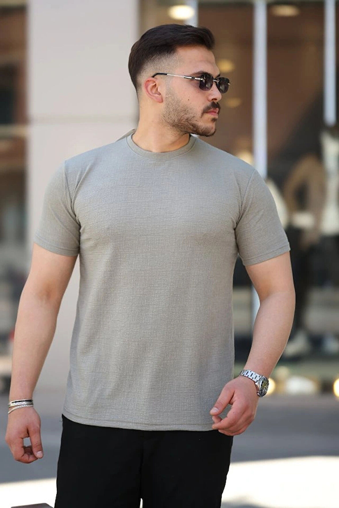 Erkek Ağaç Kabuğu Desenli Kısa Kollu Tshirt