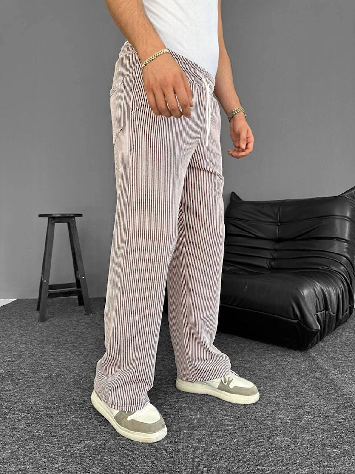 u Yolu Çizgili Cepli Pantalon  Kahverengi