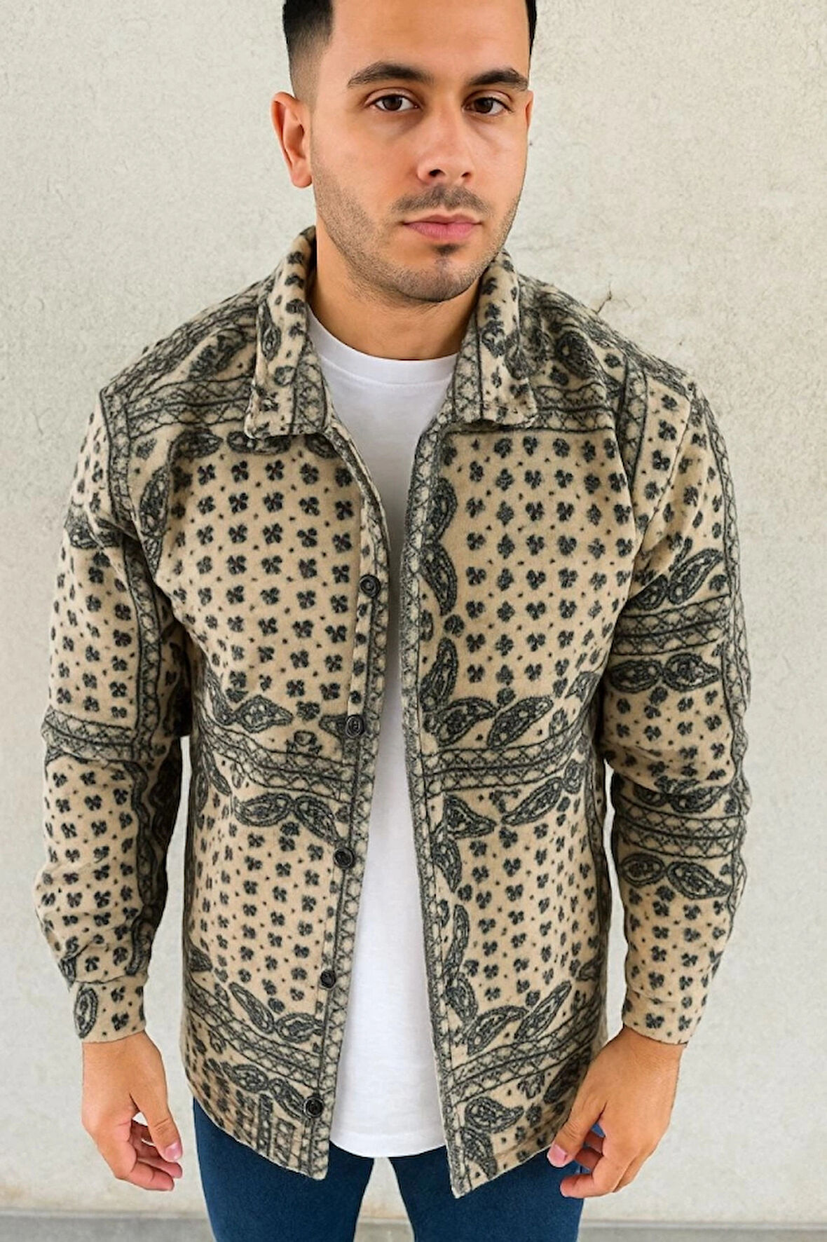 Erkek Polar Fermuarlı weatshirt – Kapüşonsuz, Cepli, Yumuşak Dokulu, Oversize Rahat Kalıp, Kışlık ıcak Tutan Fermuarlı Üst  Bej