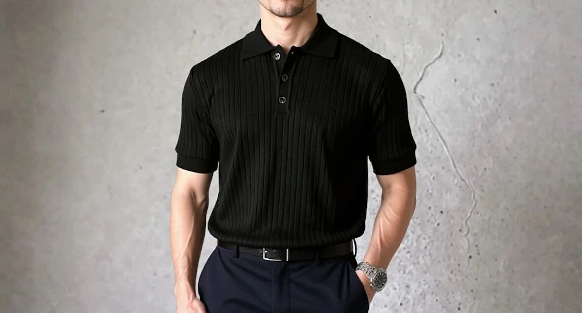 Erkek Kısa Kollu Yakalı Yakadan Düğmeli Triko Bluz