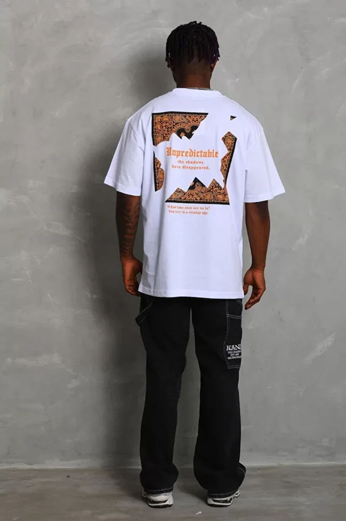 Unisex Oversize Baskılı Bisiklet Yaka Thirt  Beyaz