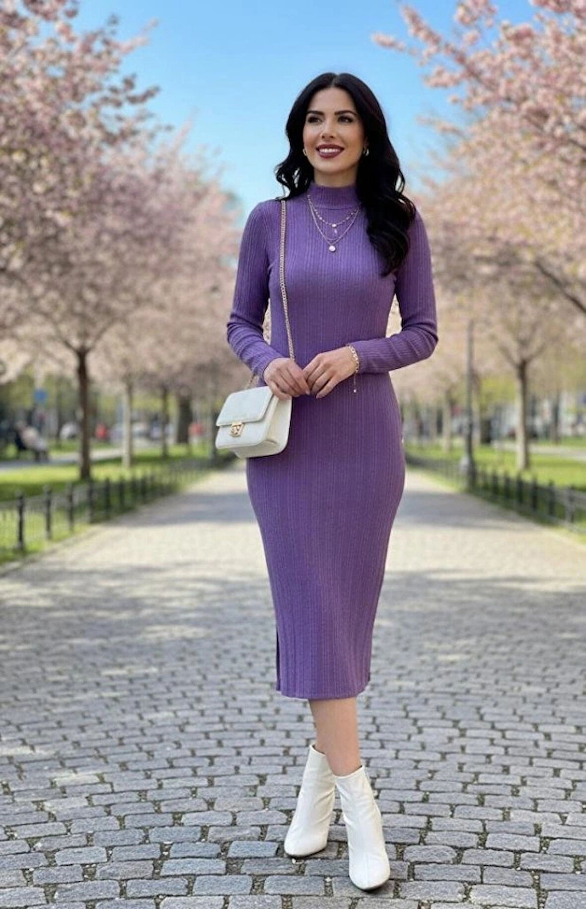 Kadın Uzun Kollu Balıkçı Yaka Triko Elbise