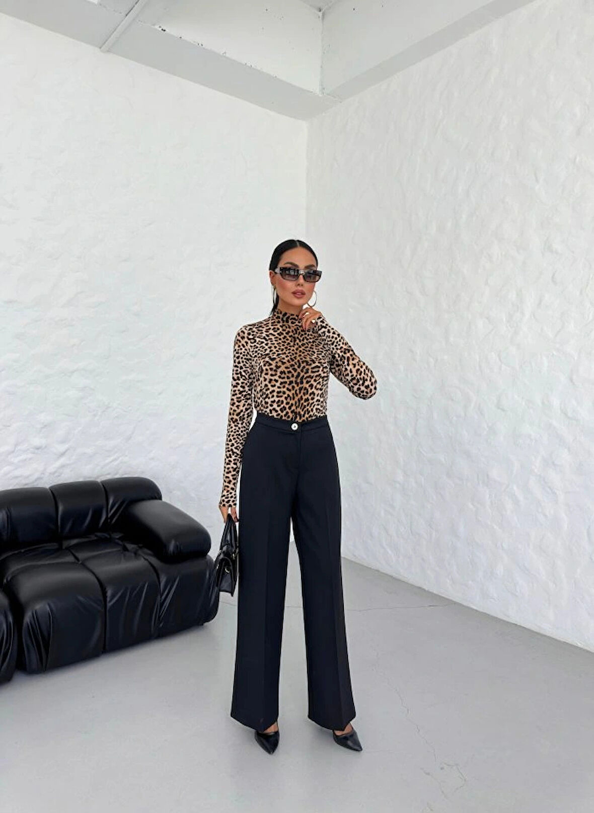 230 Gr Poly Viscose Lycra Metal Düğme Palazzo Pantolon