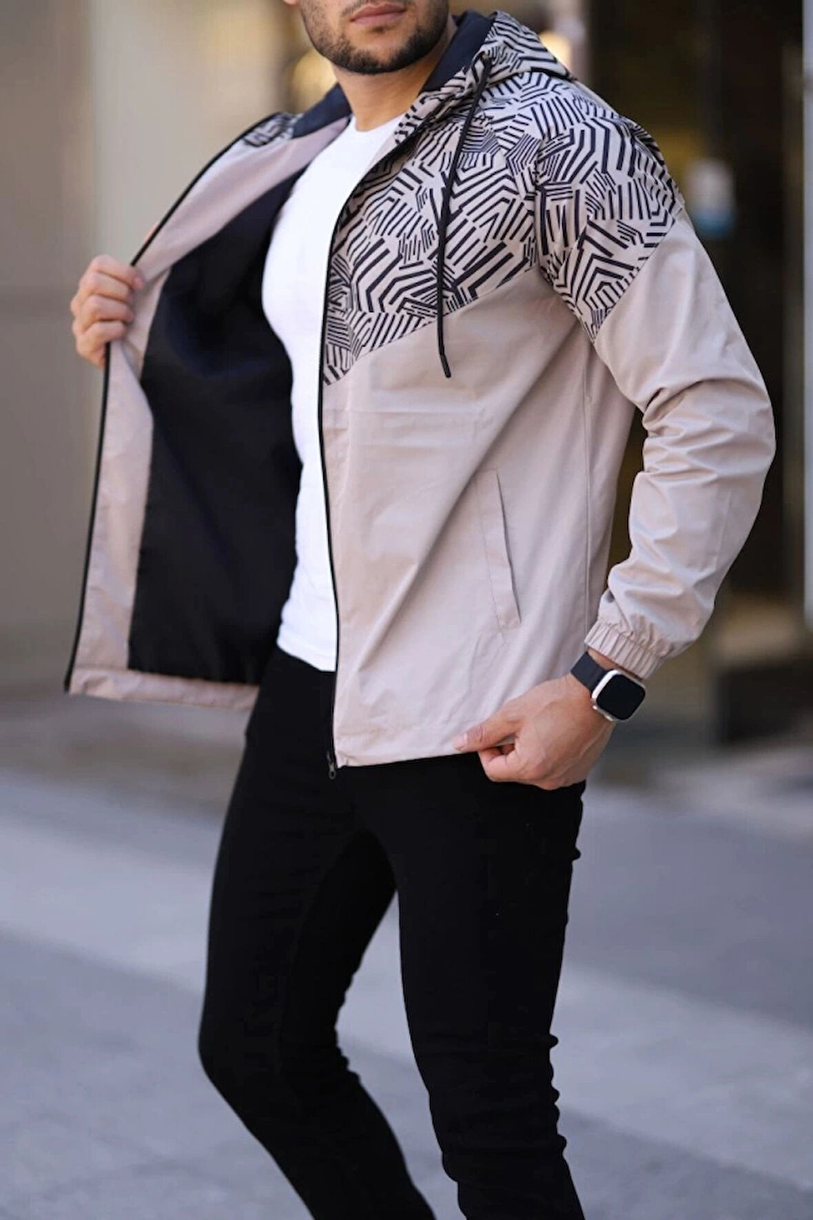 Unisex Kapüşonlu İçi Astarlı Yağmurluk  Bej