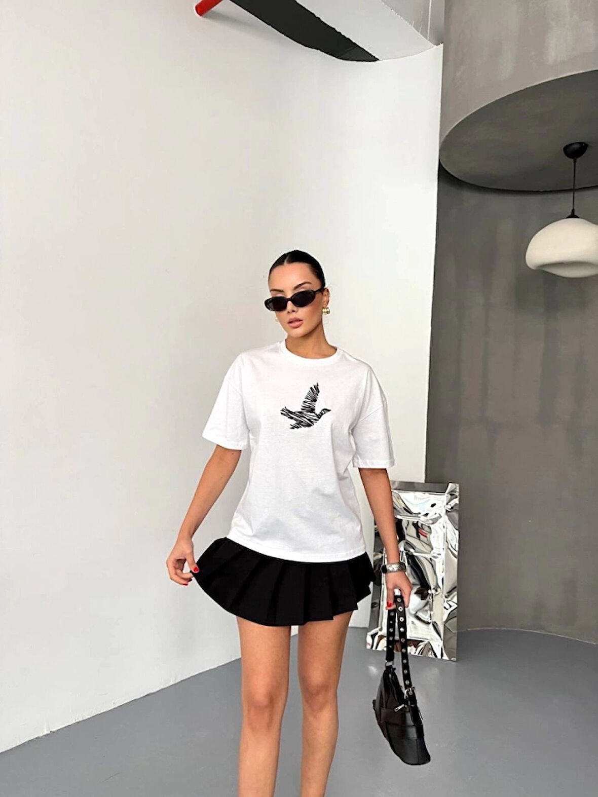 Kısa Kol Baskılı Tshirt  Beyaz