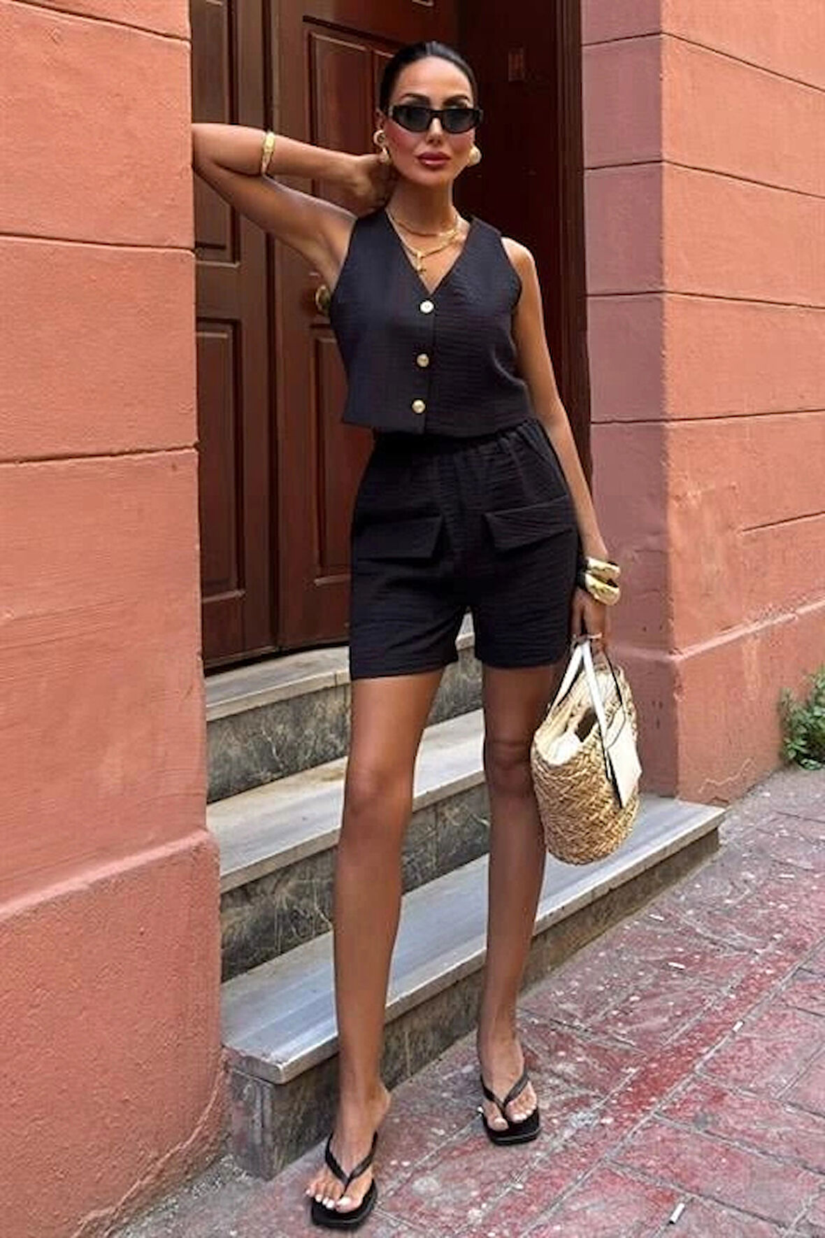 ini Yelekli Şortlu Keten Takım 1017608