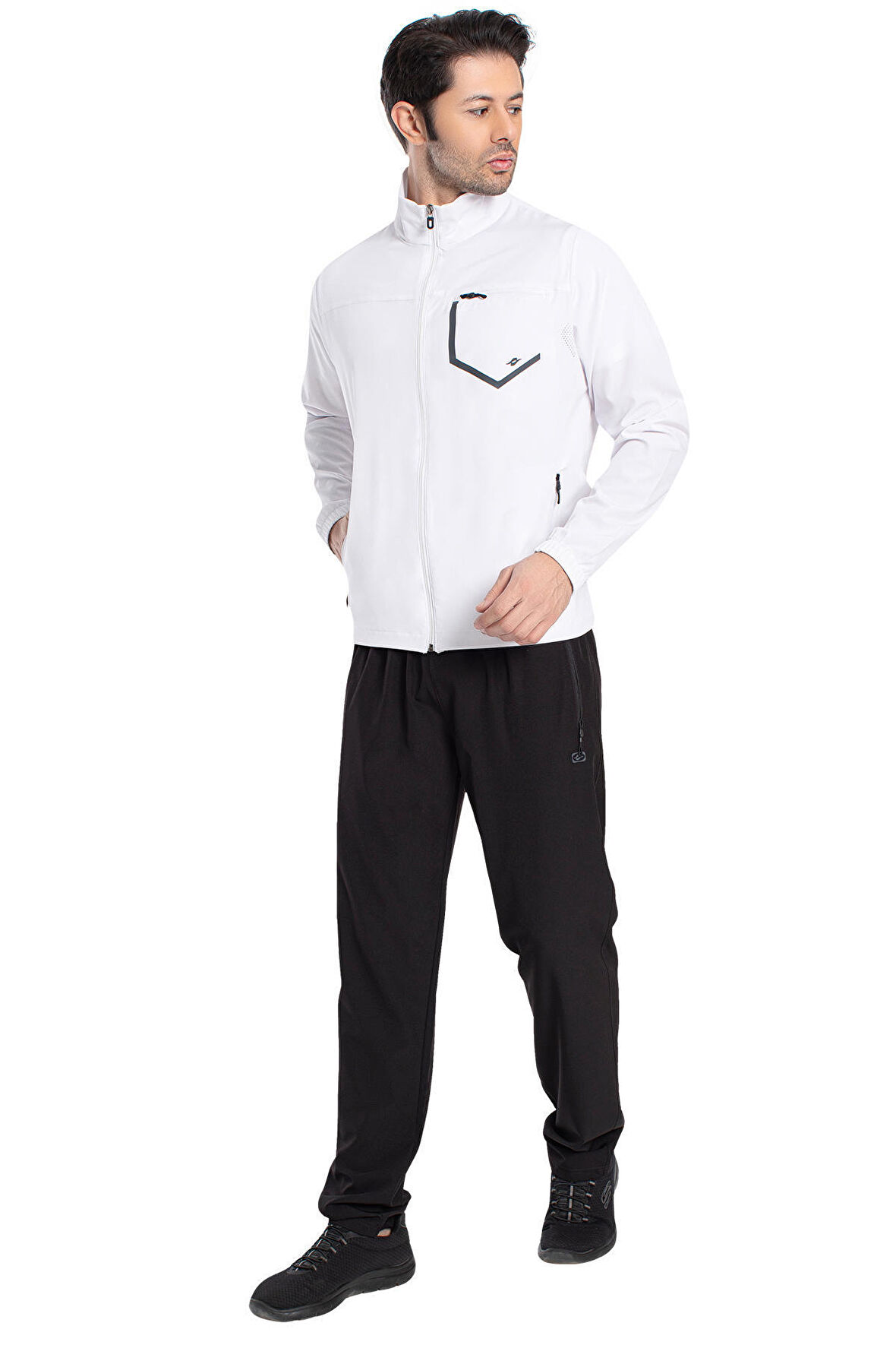 Crozwise 1242-08 Beden S Lycra Armüllü Erkek Eşofman Takım BEYAZ_LACİVERT