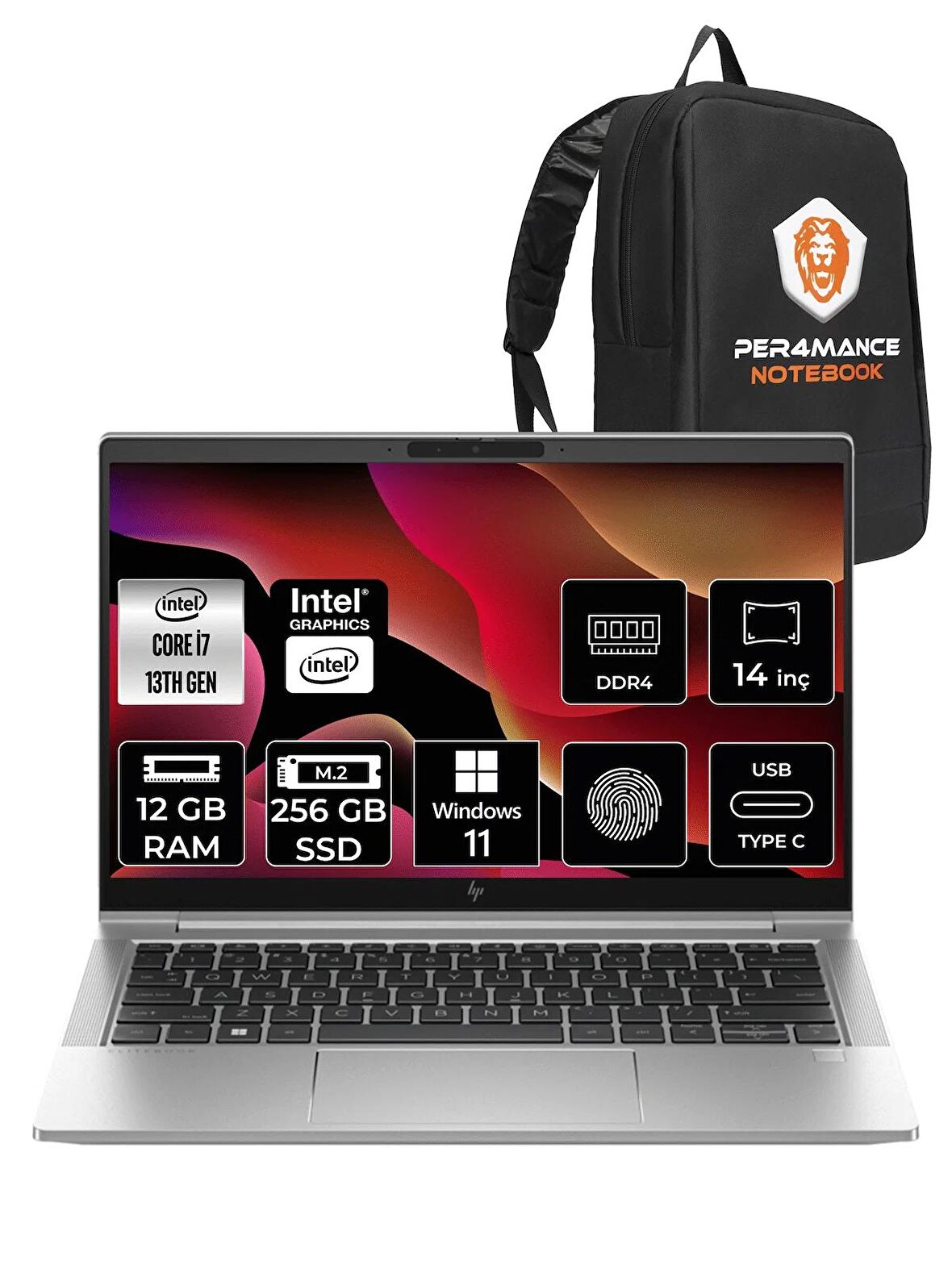 HP EliteBook 640 G10 i7-1355U 12GB RAM 256GB SSD 14'' FHD W11HOME 8A571EA & PER4 ÇANTA