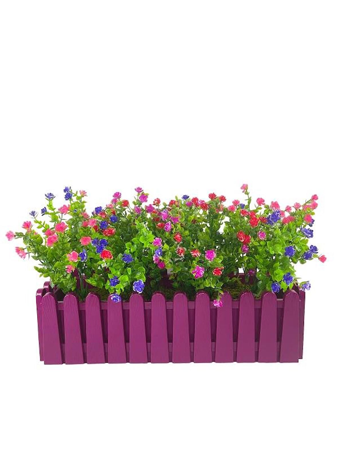 Yapay Çiçek Mor Çit Balkon Saksısı Renkli Mineli Şimşir Çiçekli 55x35cm