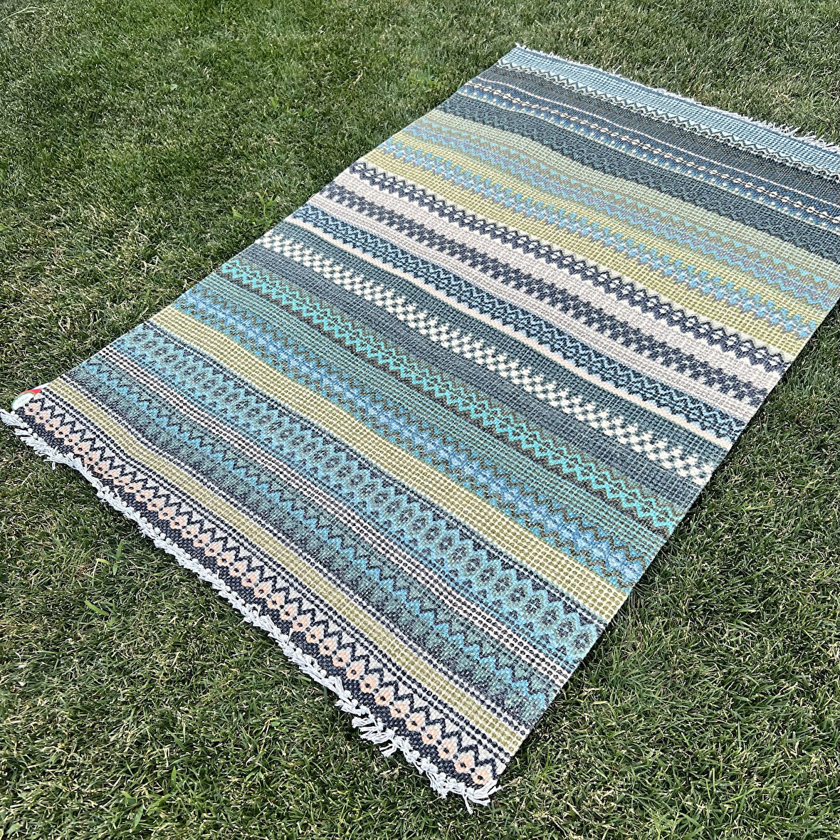 Eko Halı Bodrum BD 04 Olive Marine Fırsat Renkli Çift Taraflı Yıkanabilir Saçaklı Baskı Kilim