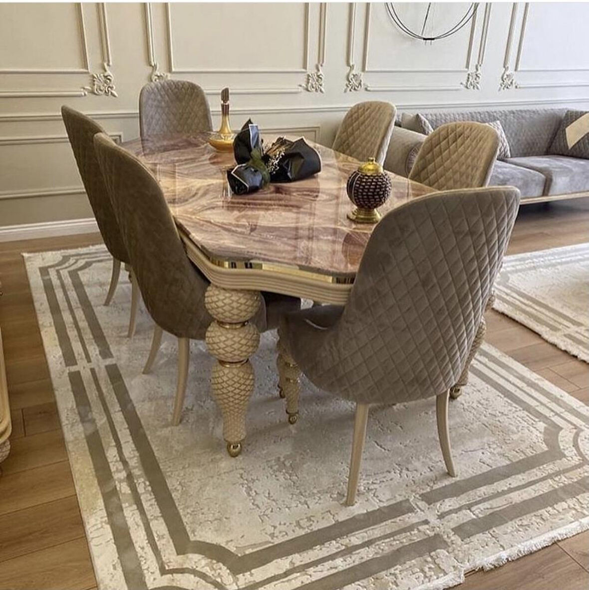 İpek Halı Sardes 6140 A Krem Çerçeveli Modern Salon Halısı