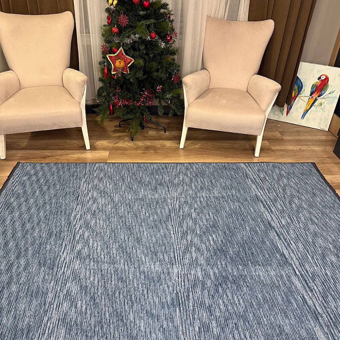 Luxess Kilim Blue Hav Toz Vermez Kaymaz Kolay Kullanımlı Yıkanabilir Düz Renk Kilim