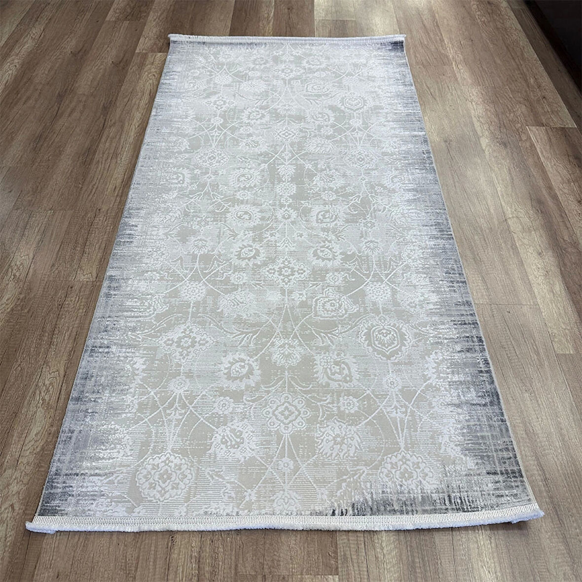 Hoom Rugs Decor 1135 Gri Yün Tuşeli Pamuk Taban Halı