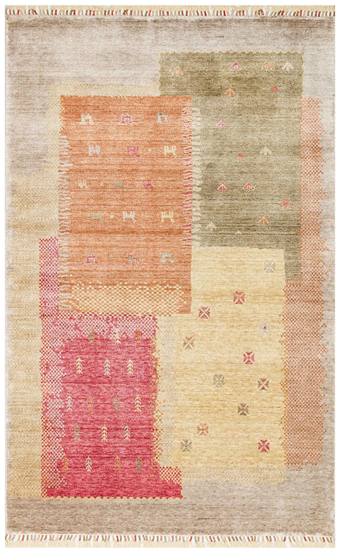 Hoom Rugs Nepal ZR 07 Bambu Viskon Bej Sonbahar Uşak Desenli Halı