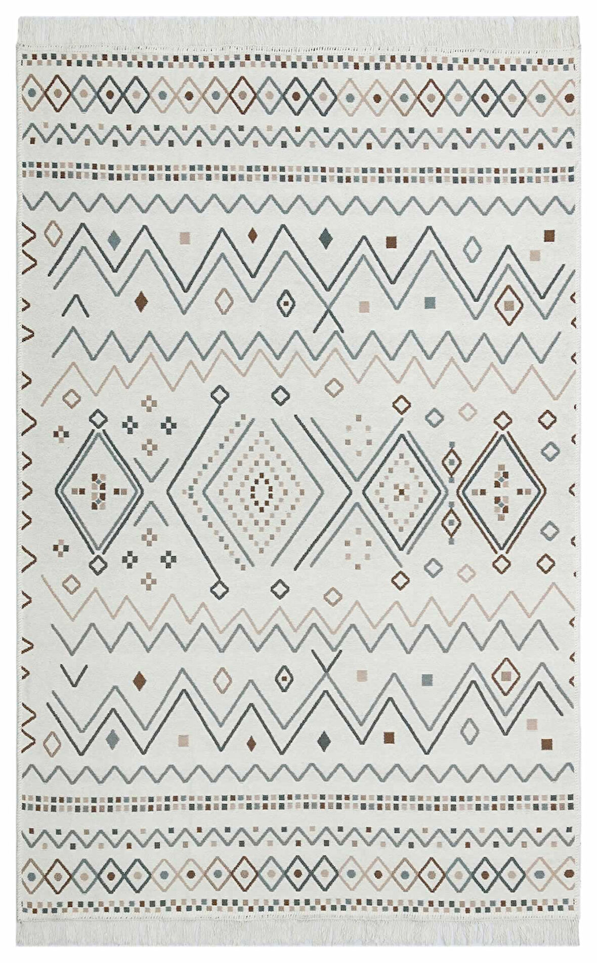 Hoom Rugs Samos SMS 05 Beige Blue Yıkanabilir Çift Taraflı Pamuk Kilim