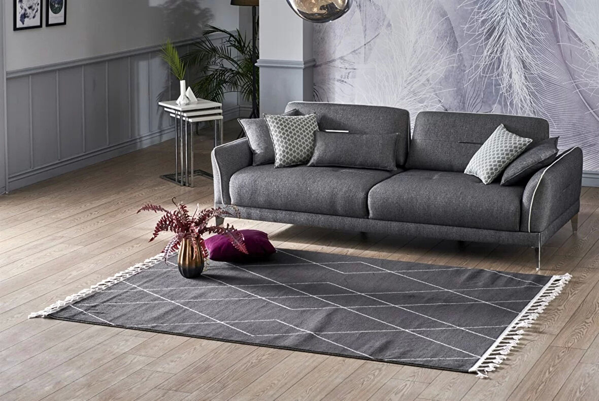 Eko Halı Urban URB 02 Black Grey Etnik Desenlere Sahip Hav Toz Vermez Yumuşak Dokulu Modern Halı
