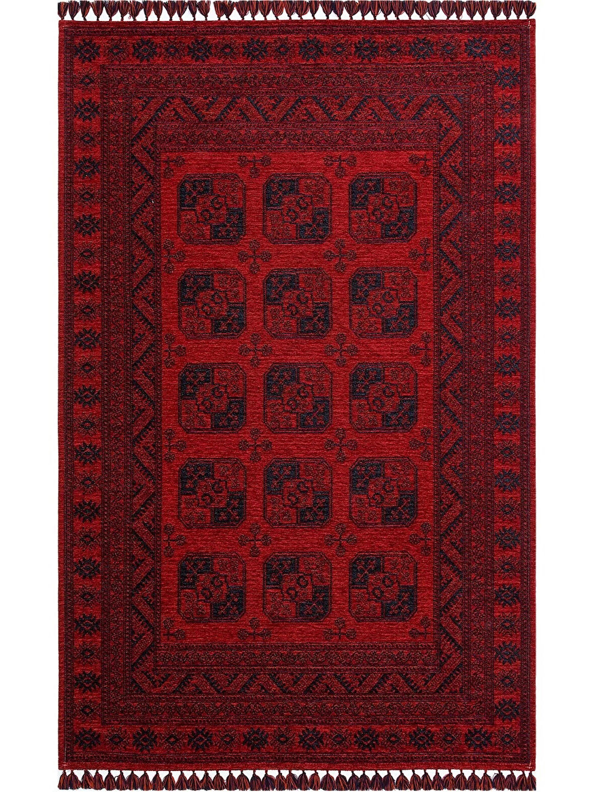 Hoom Rugs Afgan AFG 01 Red Antibakteriyel Kaymaz Tabanlı Dekoratif Kilim