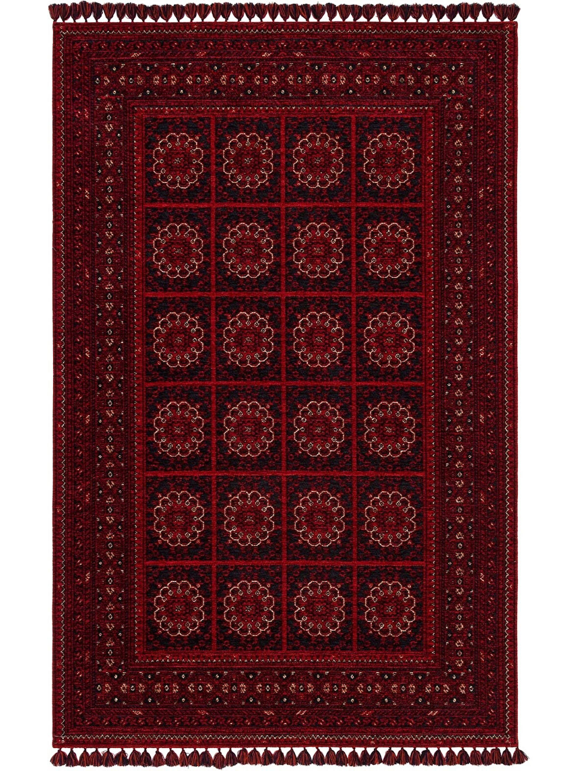 Hoom Rugs Afgan AFG 03 Red Antibakteriyel Kaymaz Tabanlı Dekoratif Kilim