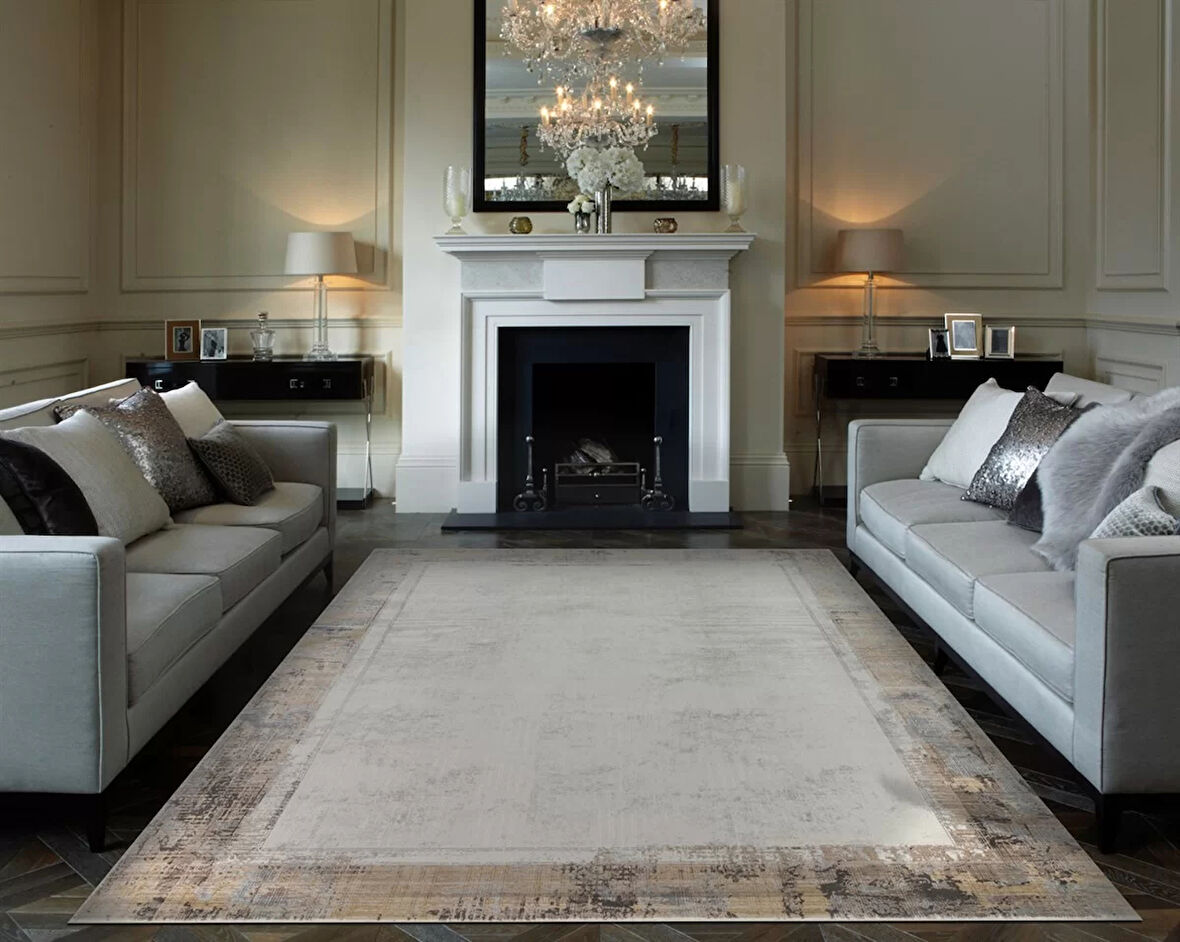 Hoom Rugs Bomonti MHL 03 Cream Antrasit Viskon & Akrilik Modern Salon Halısı