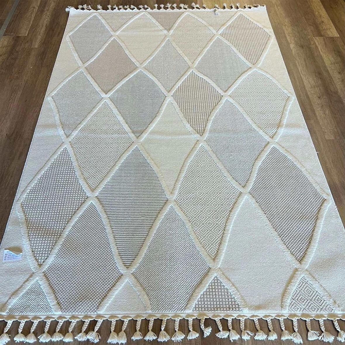 İpek Mekik Halı Lux 11711 White Beige Modern İskandinav Halı