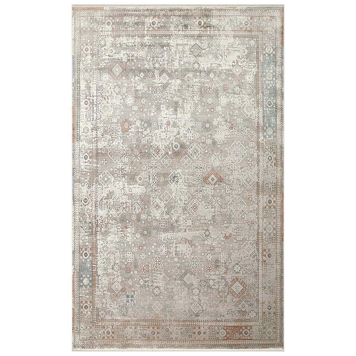 Hoom Rugs Babylon BBL 03 Rayon Viskon Eskitme Desenli Gri Vintage Salon Halısı