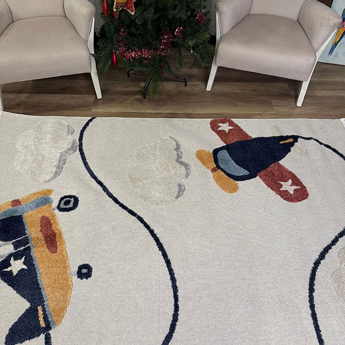 Hoom Rugs Kids Helikopter Desenli Antibakteriyel & Kolay Temizlenebilir Çocuk Halısı