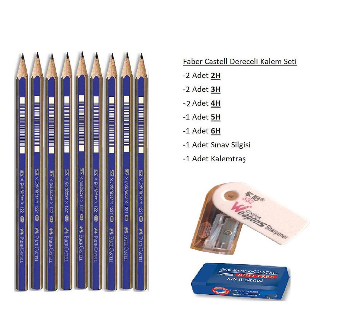 Resim Kalemi Faber Dereceli Kalem Seti Karakalem Seti 6H 5H 4H 3H 2H 8'lü Set