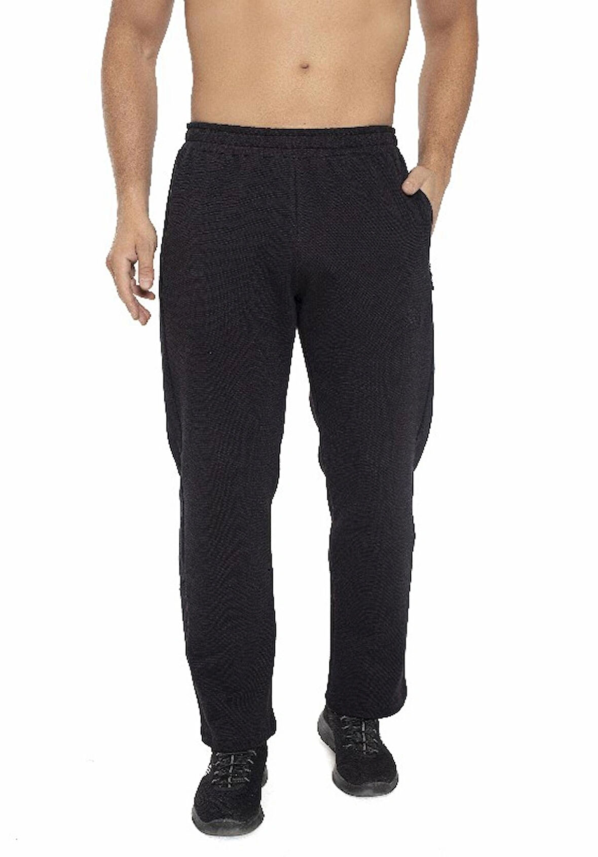 CROZWİSE 2232-10 Kalın Kumaş Double Face Düz Erkek Spor Pantolon SİYAH