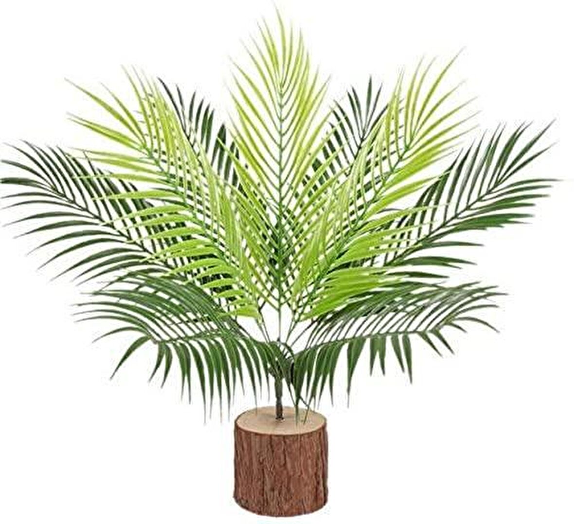 Yapay Çiçek 9 Dallı Areka Ahşap Kütük Saksılı Palmiye Ağacı Salon Bitkisi 45 cm