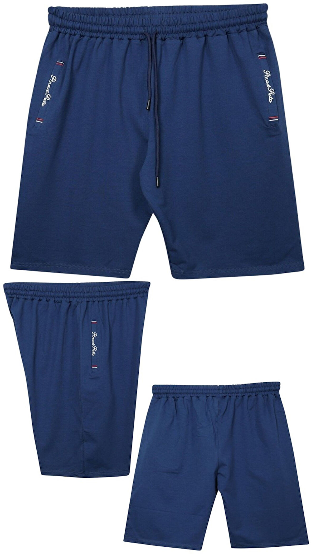 Büyük Beden 110 - 155 Kilo Arası İçin Uygun Bedenli Cepleri Nakış Detaylı Likralı Penye Erkek Şortu