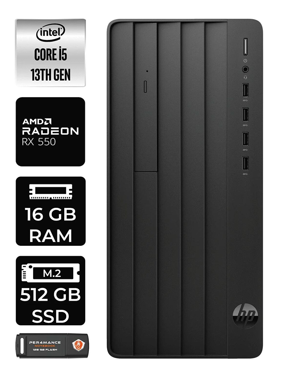 HP PRO TOWER 290 G9 i5 13500 16GB RAM 512GB SSD RX550/4GB W11PRO 8T2W9ES MASAÜSTÜ PC & PER4 BELLEK