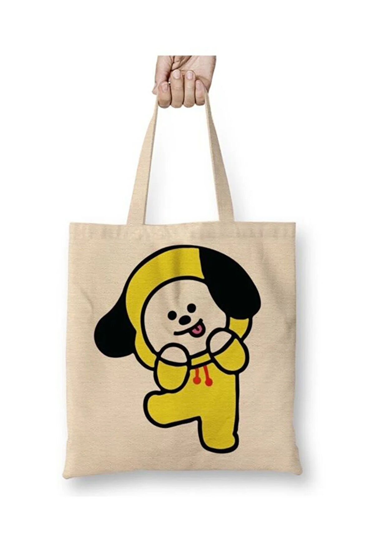 Bt21 Chimmy Bts Beyaz Bez Çanta Uzun Saplı Alışveriş Çantası Plaj Çantası