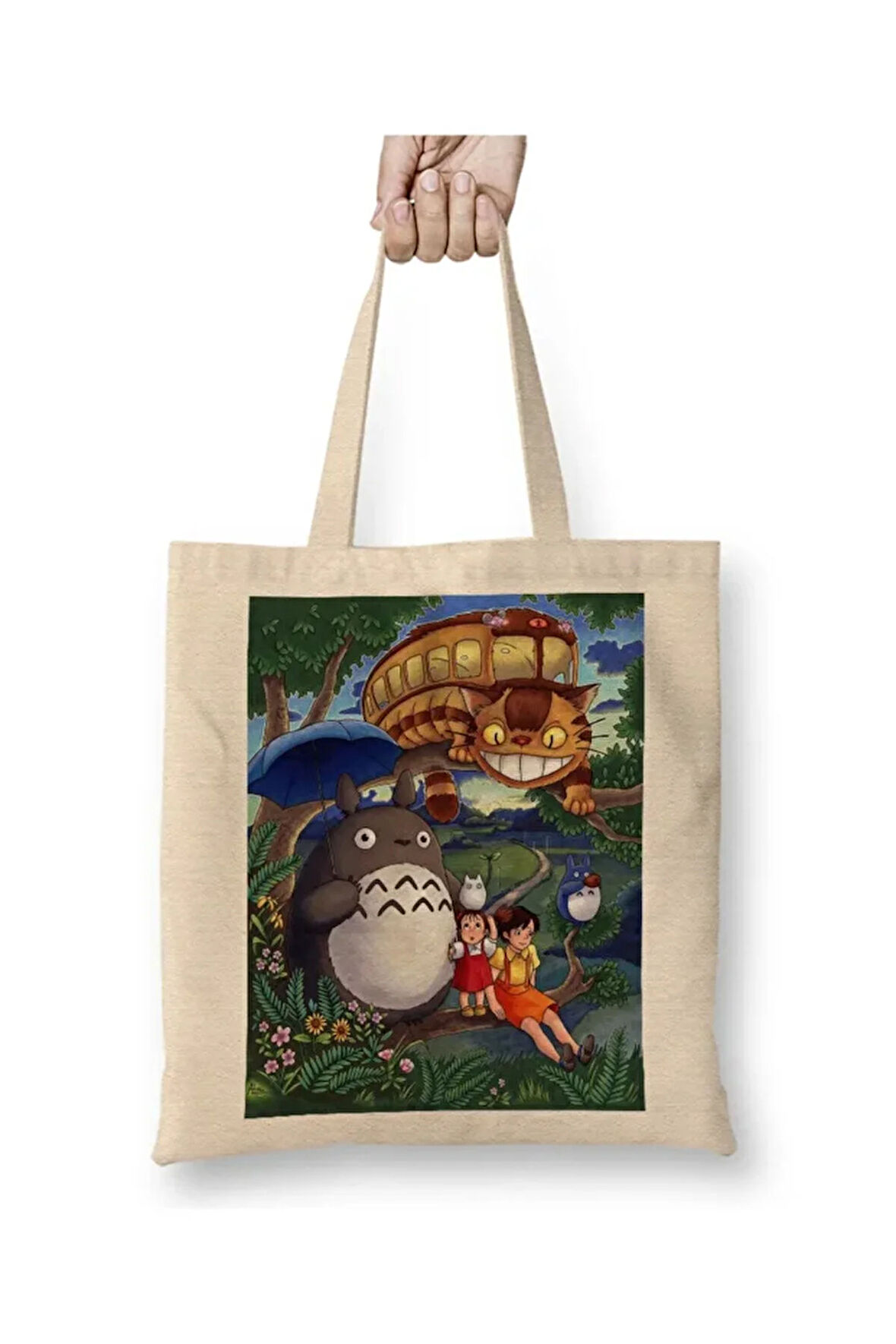 Totoro Hayao Miyazaki Bez Çanta Uzun Saplı Alışveriş Çantası Plaj Çantası