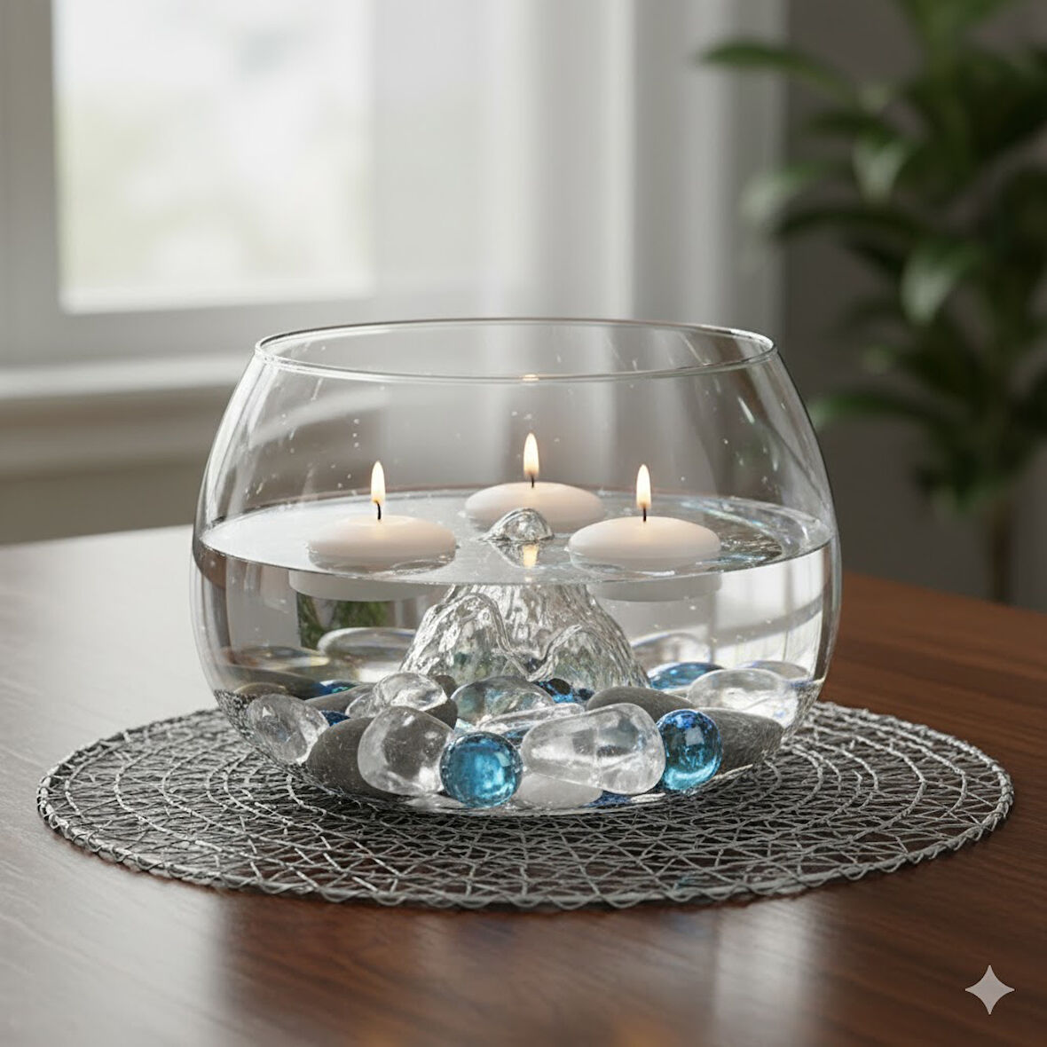 Büyük Boy Cam Fanus Teraryum Balık Ve Çiçek Dekoru 24x18