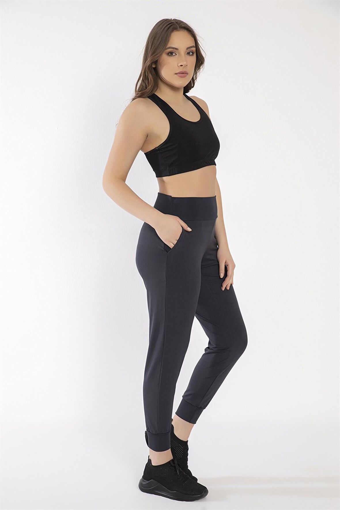 Crozwise Jogger - Kadın Antrasit Cepli Spor Tayt - 3184-06