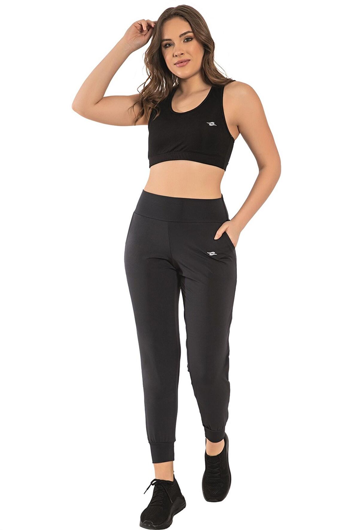 Crozwise Jogger - Kadın Siyah Cepli Spor Tayt - 3184-10