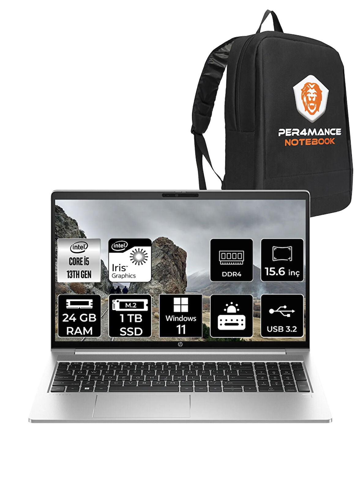 HP ProBook 450 G10 İ5 1334U 24GB RAM 1TB SSD 15.6'' FHD IPS W11P Dizüstü Bilgisayar & PER4 ÇANTA 