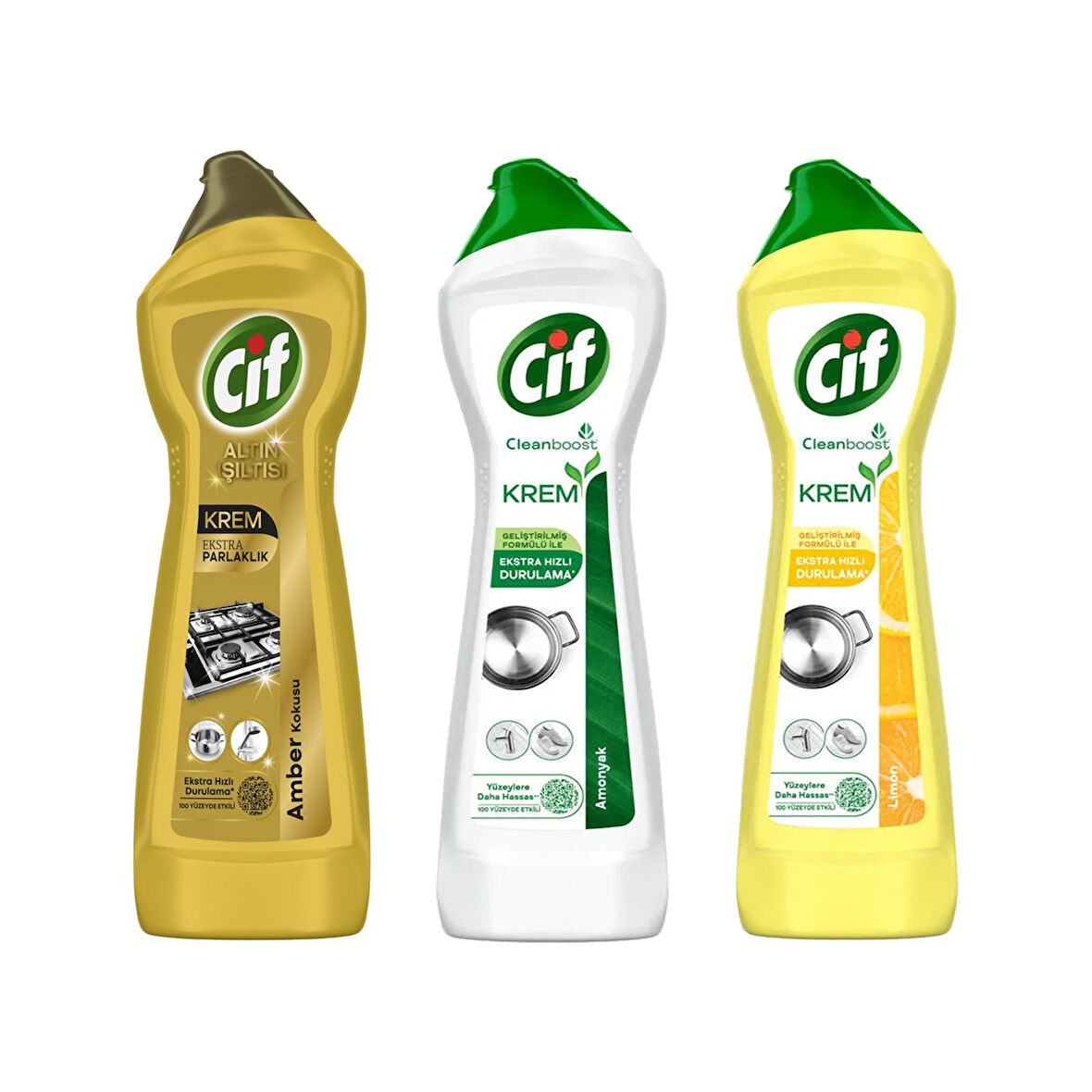 Cif Krem 500 ml Gold-Amonyak-Limon 3 lü Karma Paket