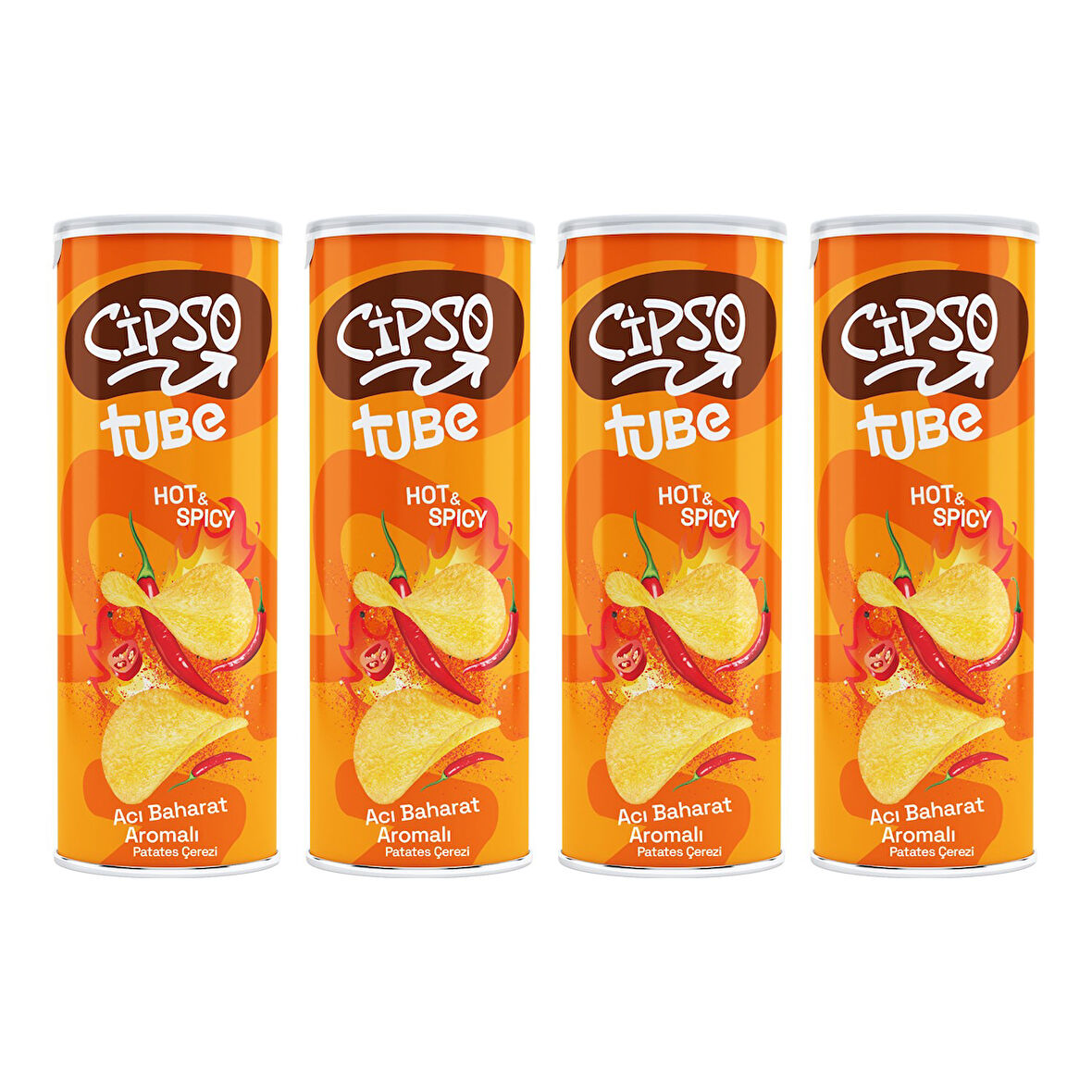Cipso Tube Acı Baharat Aromalı  Cips 160 gr x 4 Adet