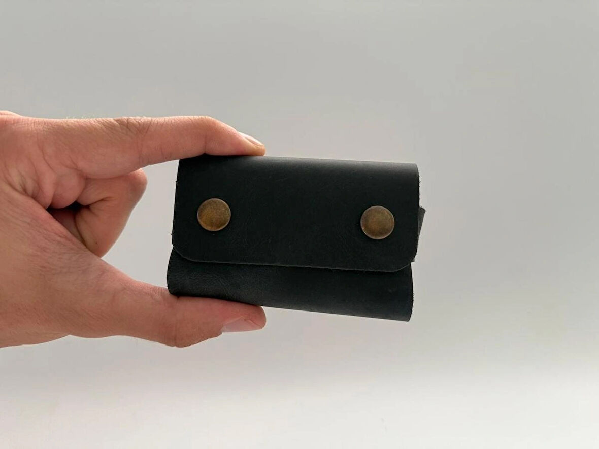 Hakiki Deri Çıtçıtlı Anahtarlık Kartlık Mini Cüzdan - El Yapımı