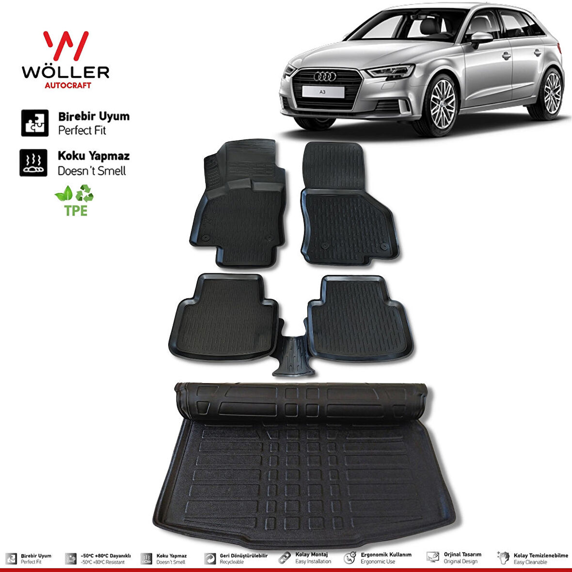 Audi A3 Hb Paspas Bagaj Havuzu 2013 2020 Arası 3D Wöller Ultraflex Set