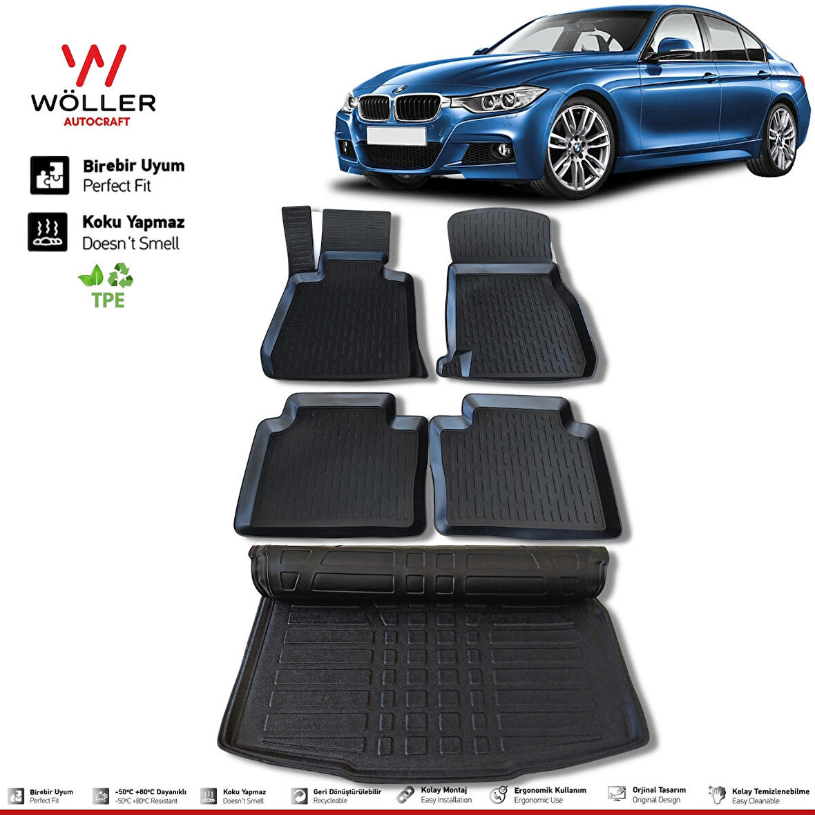 Bmw F30 Paspas Bagaj Havuzu 3 Serisi 2012 2019 Arası 3D Wöller Ultraflex Set