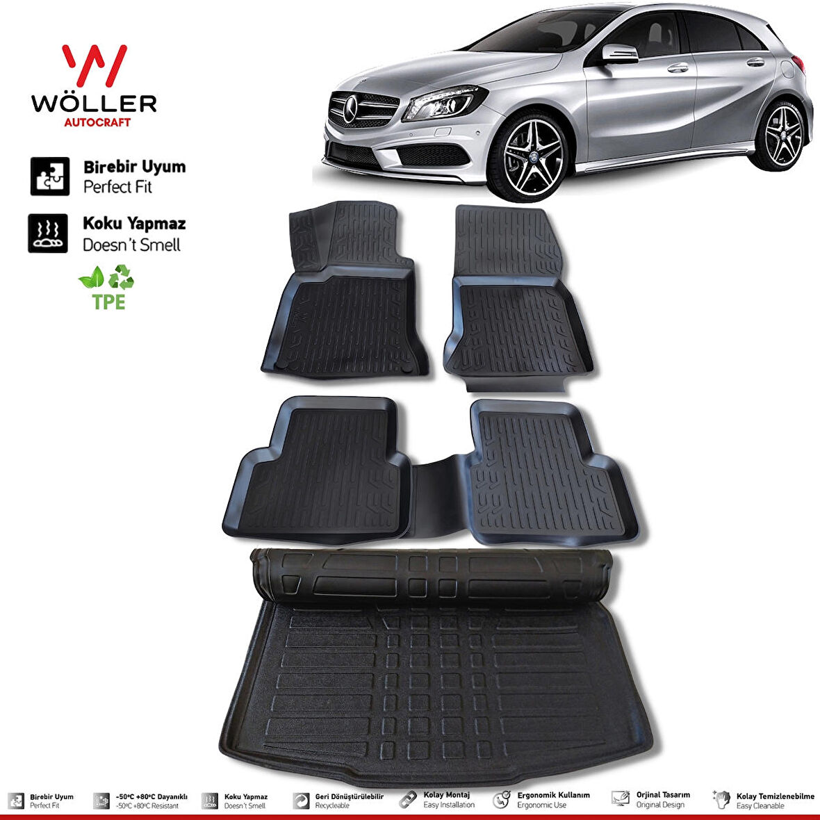 Mercedes A Seri W176 Paspas Bagaj Havuzu 2012 2018 Arası 3D Wöller Ultraflex Set