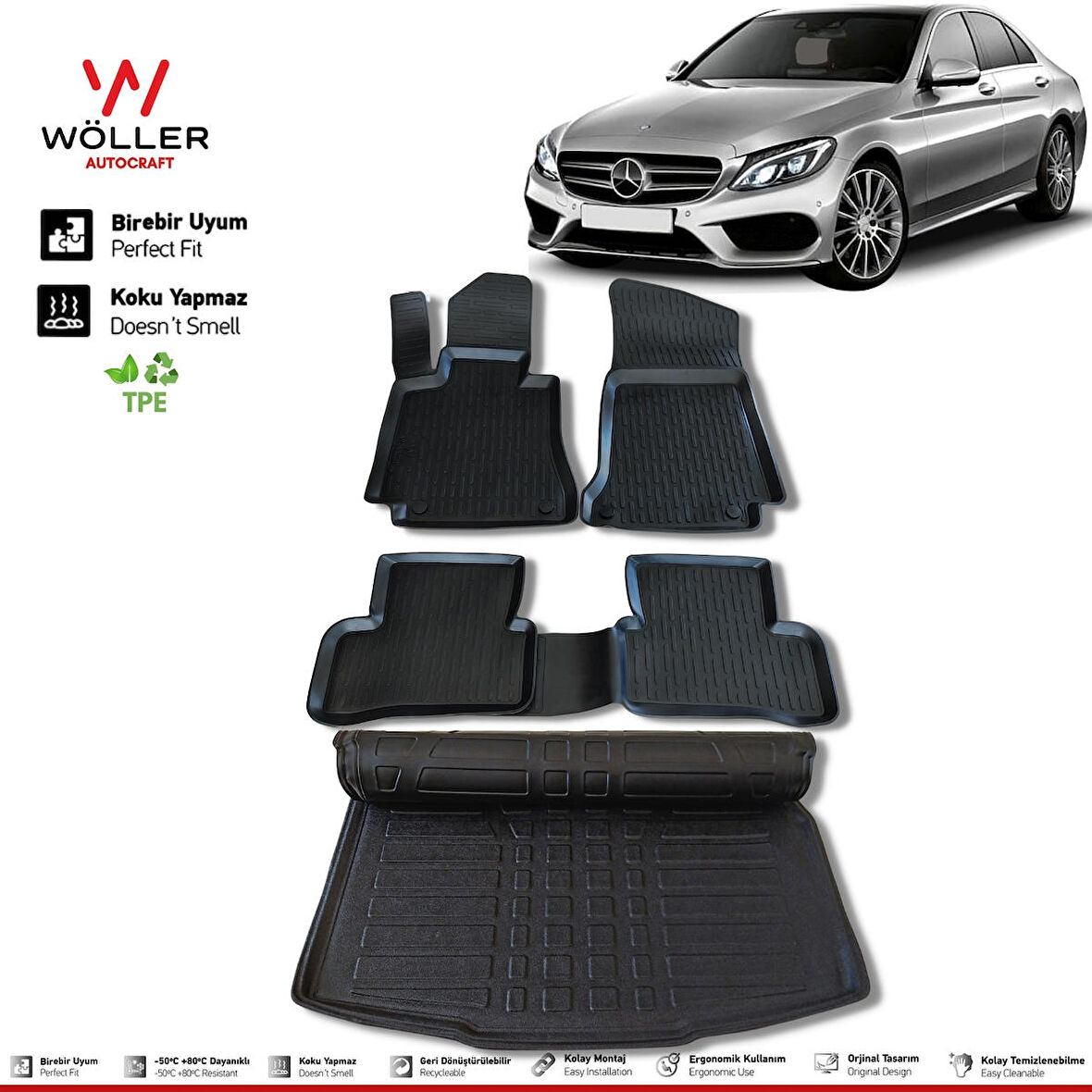 Mercedes C W205 Paspas Bagaj Havuzu 2014 2020 Arası 3D Wöller Ultraflex Set